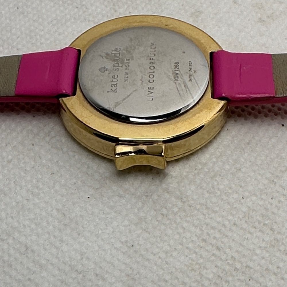 Kate Spade Park Row Watch Gold-tone Case Mother of Pearl Dial Pink Leather Band - Picture 9 of 10